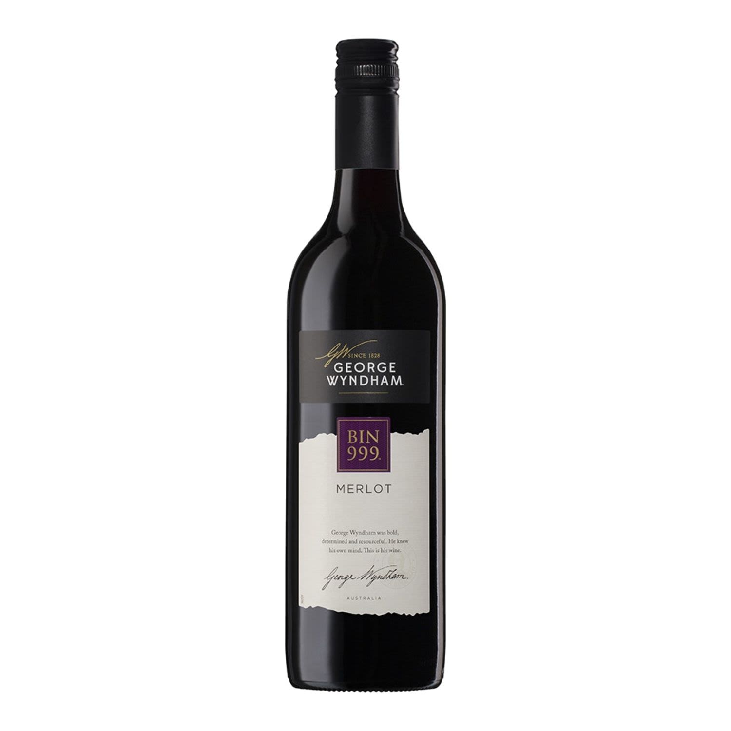 Wine bottle with George Wyndham label on a white background
