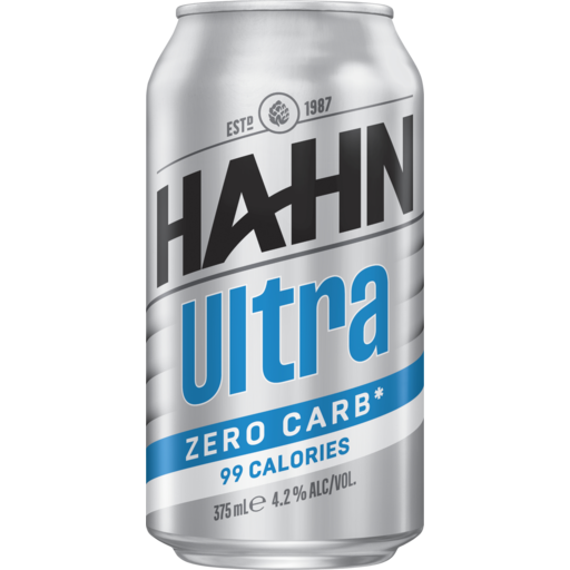 Hahn Ultra Zero Carb beer can on a white background