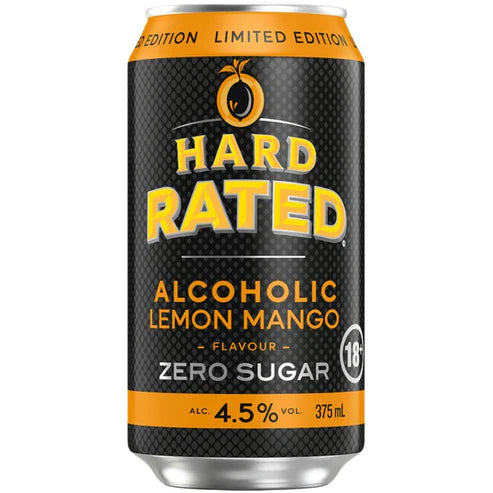 Hard Rated alcoholic lemon mango flavor can on a white background