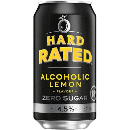 Can of Hard Rated Alcoholic Lemon Zero Sugar on a white background