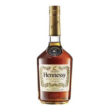 Hennessy cognac bottle on a beige background