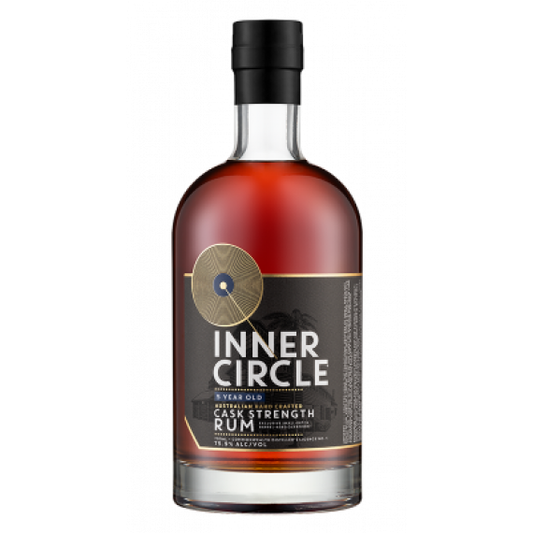 Bottle of Inner Circle rum on a white background