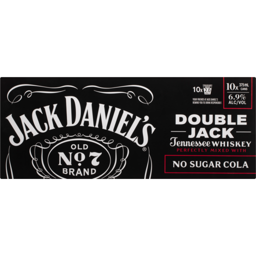 Jack Daniel's Double Jack Tennessee Whiskey and No Sugar Cola packaging on a white background