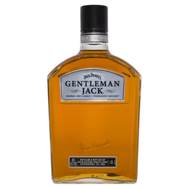 Bottle of Gentleman Jack whiskey on a gray background