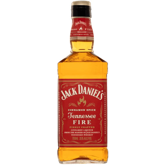 Jack Daniel's Tennessee Fire whiskey bottle on a white background