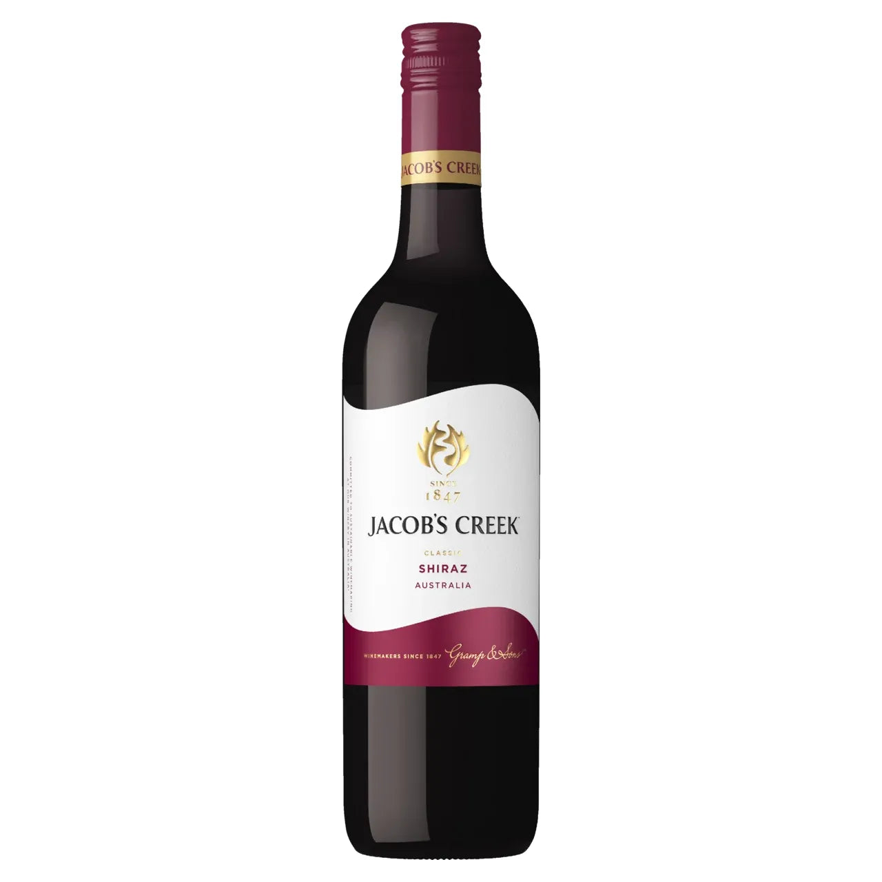 Jacob's Creek Shiraz wine bottle on a white background