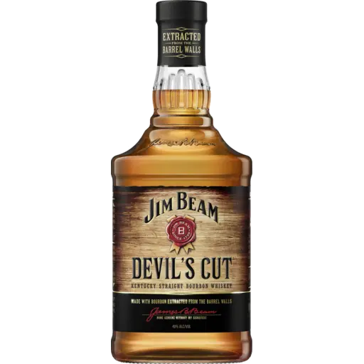 Jim Beam Devil's Cut whiskey bottle on a white background