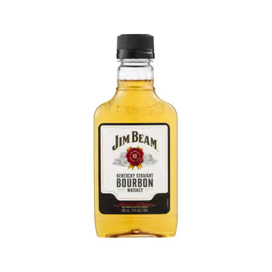 Jim Beam bourbon whiskey bottle on a beige background