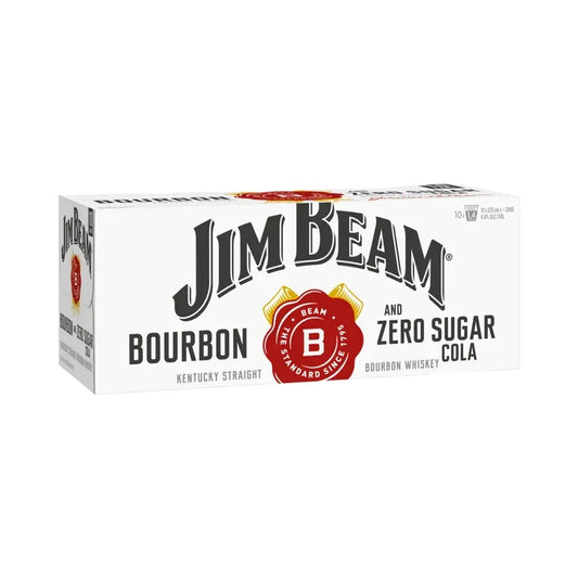 Box of Jim Beam bourbon and zero sugar cola on a white background