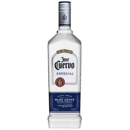 Jose Cuervo Especial silver tequila bottle on a white background