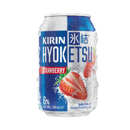 Can of Kirin Hyoketsu Strawberry Vodka Soda on a white background