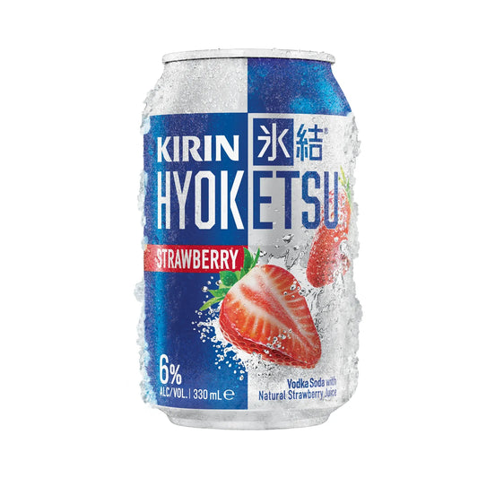 Can of Kirin Hyoketsu Strawberry Vodka Soda on a white background