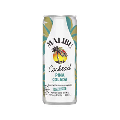 Malibu Pina Colada cocktail can on a gray background