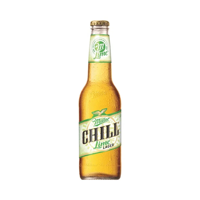 Bottle of Miller Lime Lager on a white background