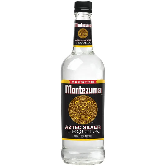 Montezuma Aztec Silver Tequila bottle on a white background