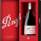 A bottle of Penfold's Grandfather Rare Tawny Port Wine presented inside an open red gift box with a red interior and black outer sides. The bottle label is white and pink, and the box features the Penfold's branding in white script.