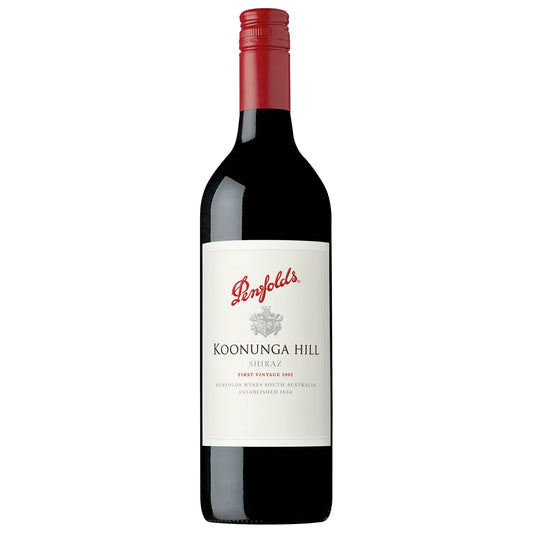 Penfolds Koonunga Hill Shiraz wine bottle on a white background