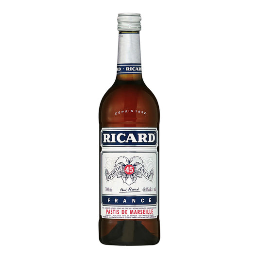 Bottle of Ricard pastis on a white background
