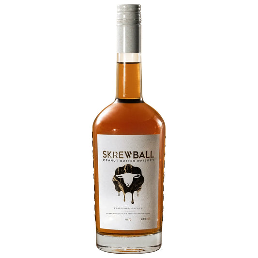 Skrewball Peanut Butter Whiskey bottle on a white background