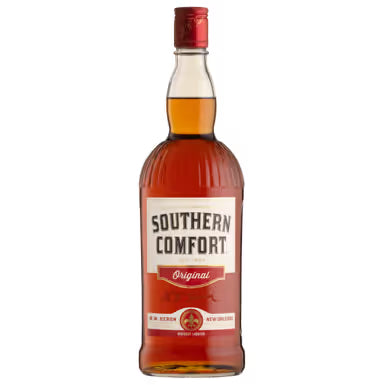 Bottle of Southern Comfort whiskey on a brown background