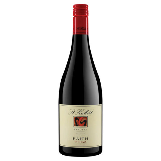 Wine bottle with red cap and visible label on a white background