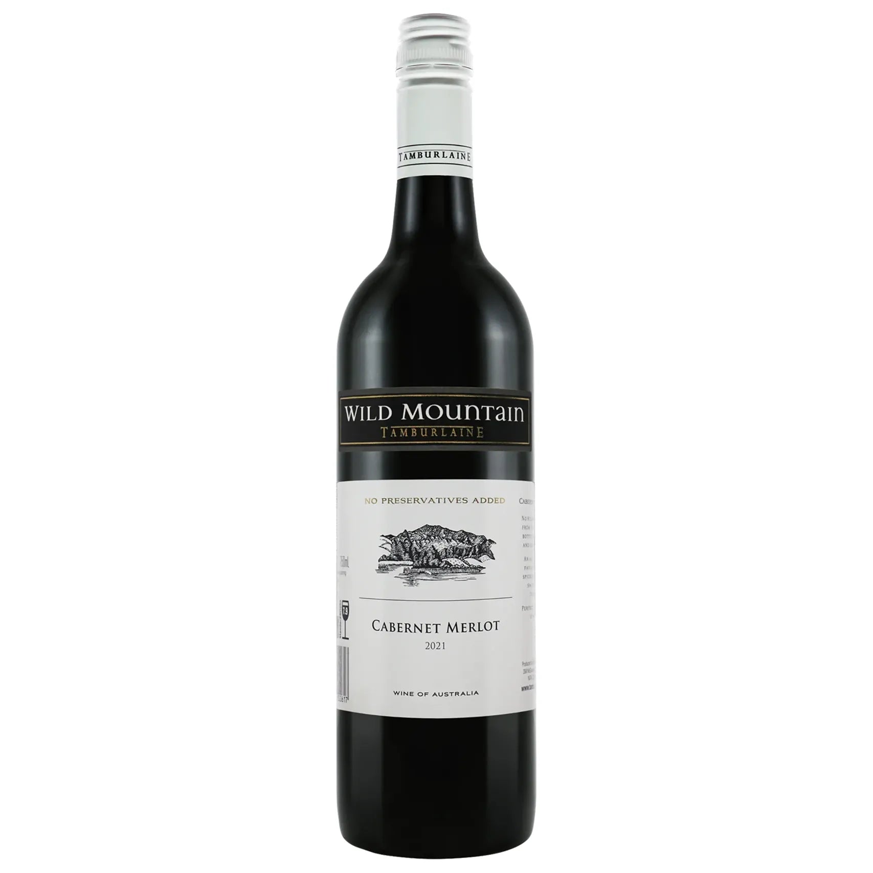 Wine bottle labeled 'Wild Mountain' on a white background