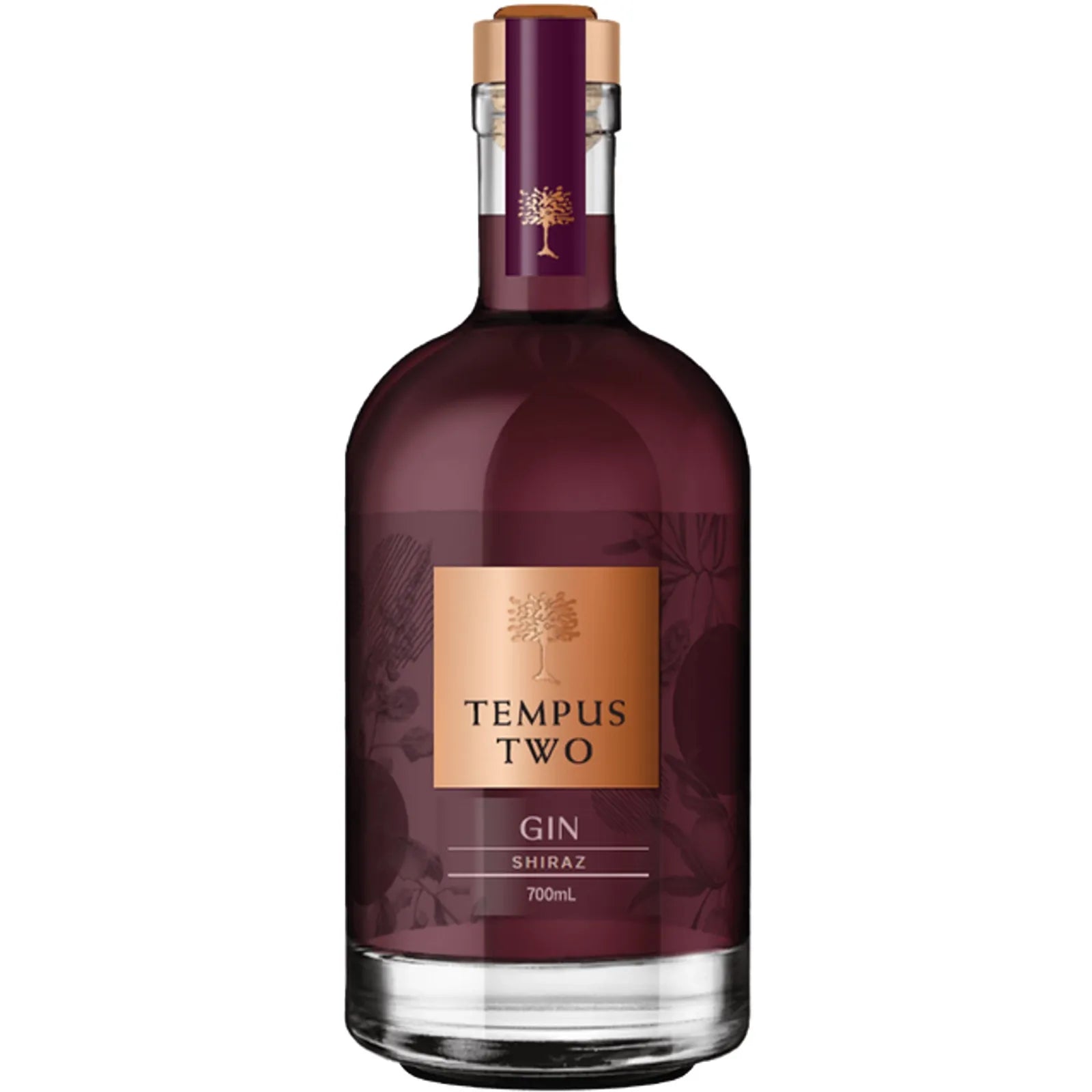 Bottle of Tempus Two Shiraz Gin on a white background