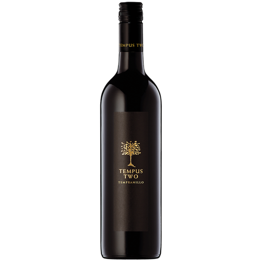 Wine bottle labeled 'Tempus Two' on a white background