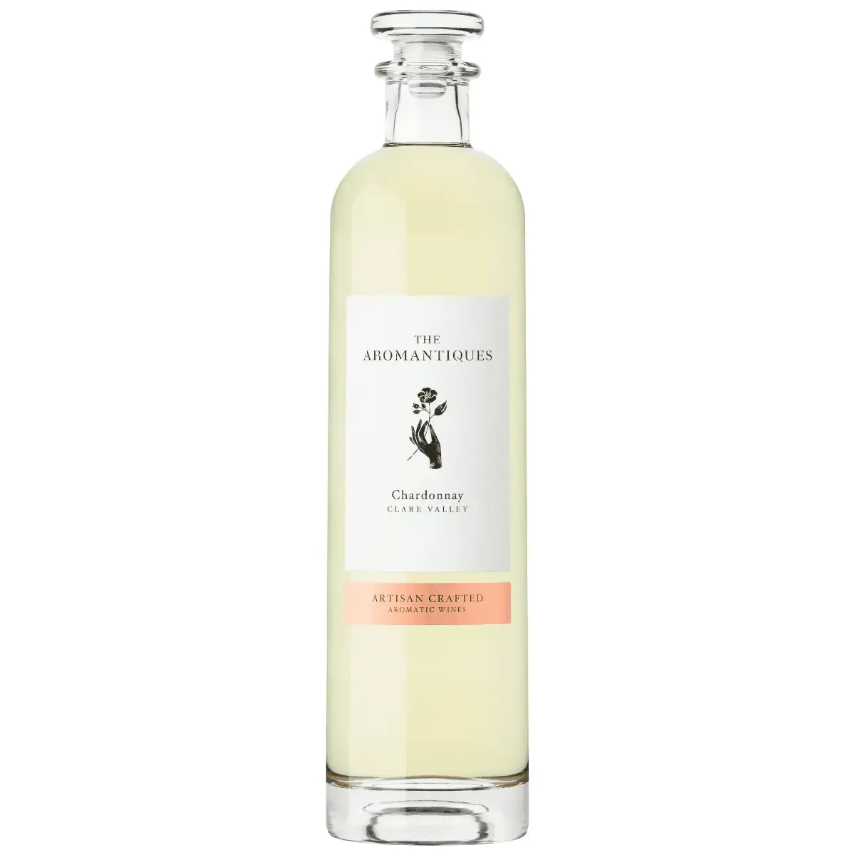 Bottle of Chardonnay with 'The Aromantiques' label on a white background