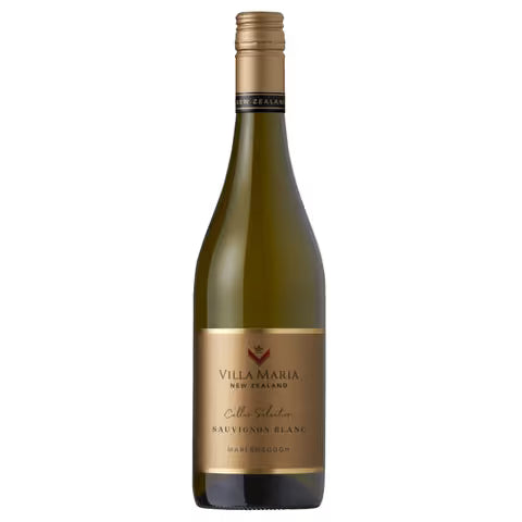 Wine bottle with Villa Maria label on a white background