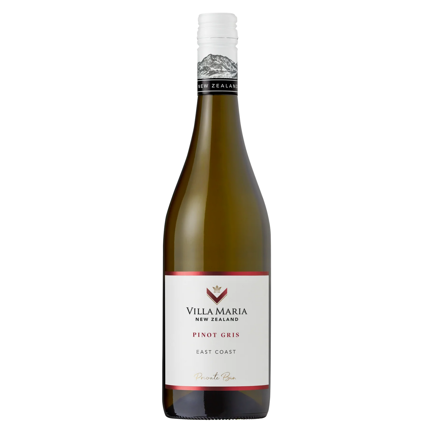 Villa Maria Pinot Gris wine bottle on a white background