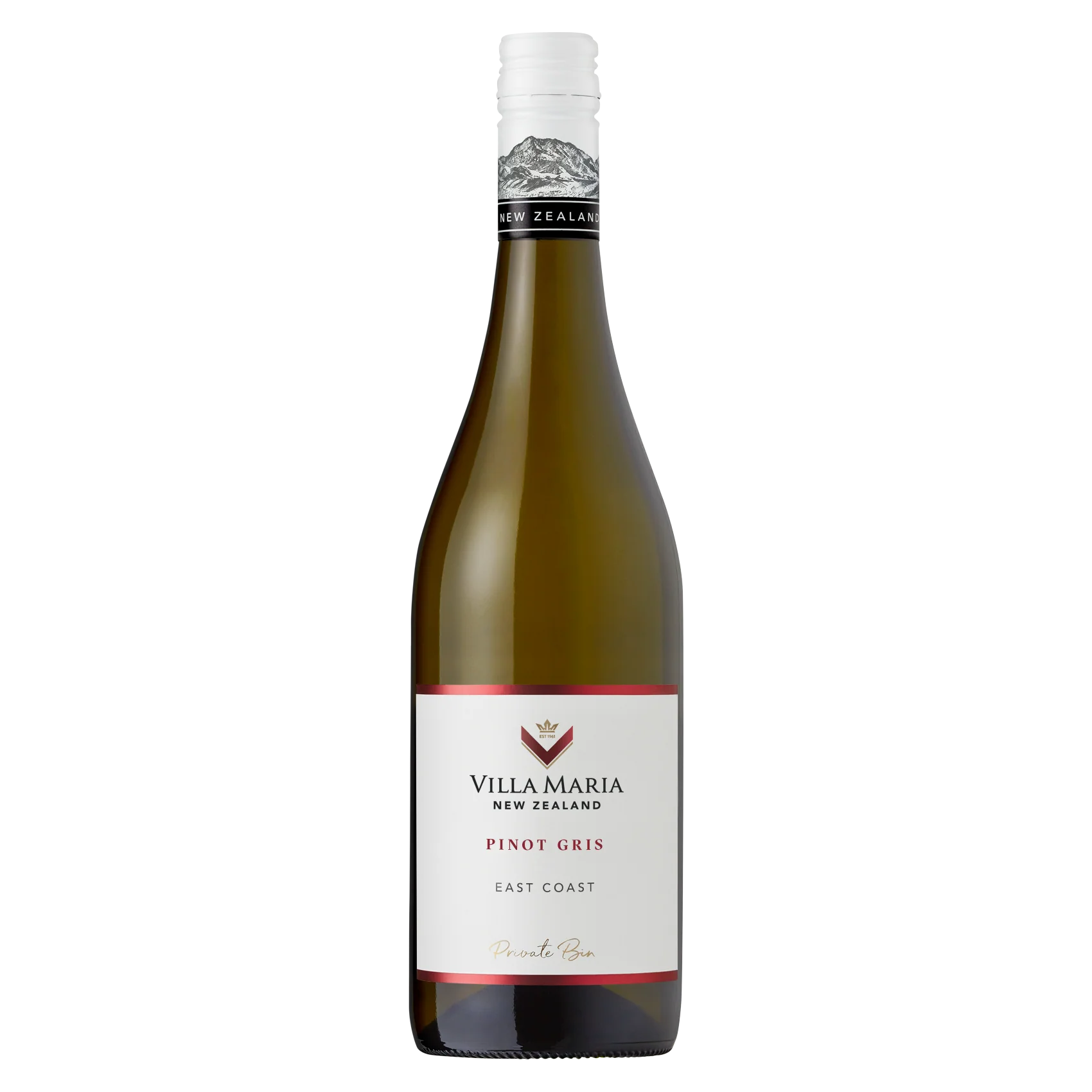 Villa Maria Pinot Gris wine bottle on a white background