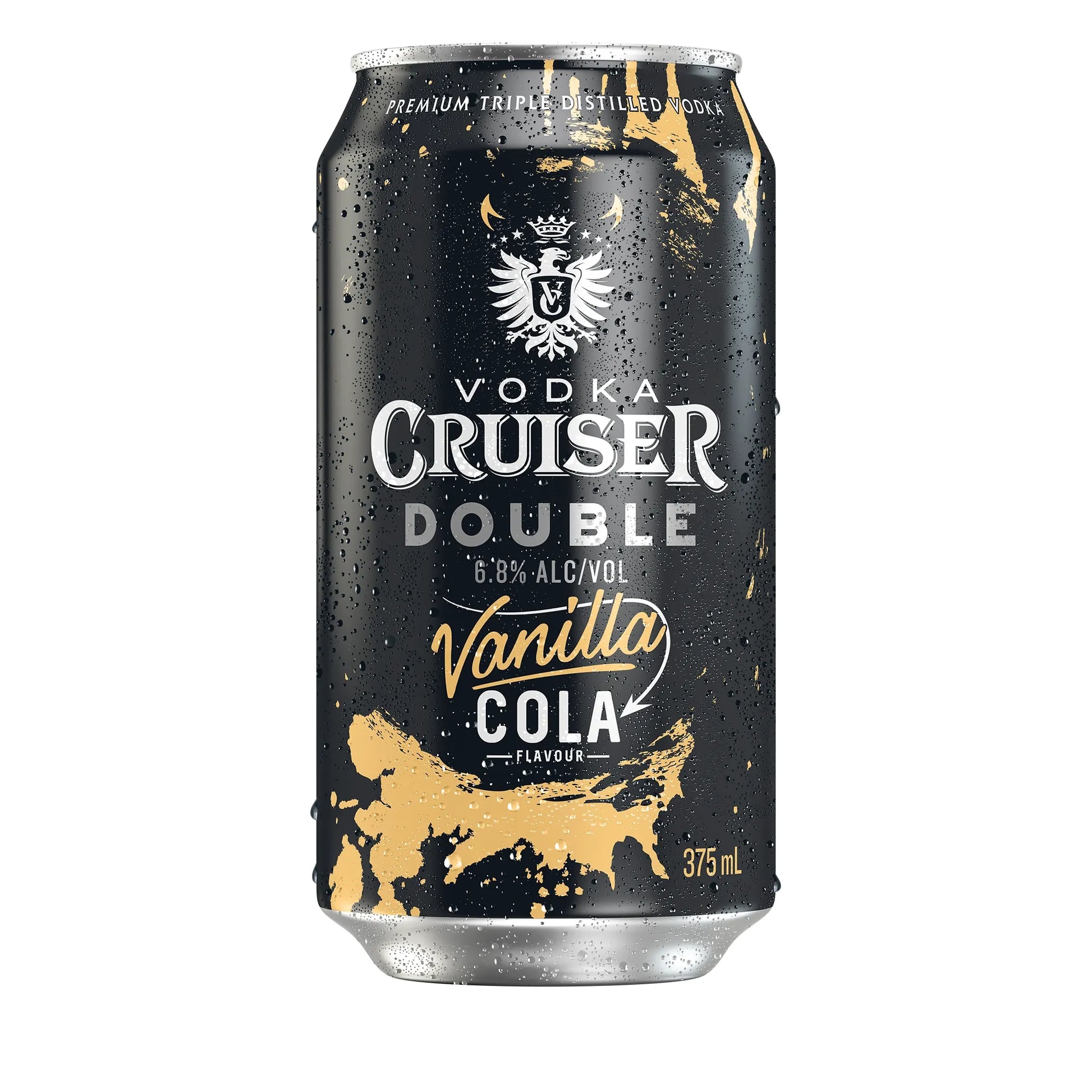 Vodka Cruiser Double Vanilla Cola can with black and gold design