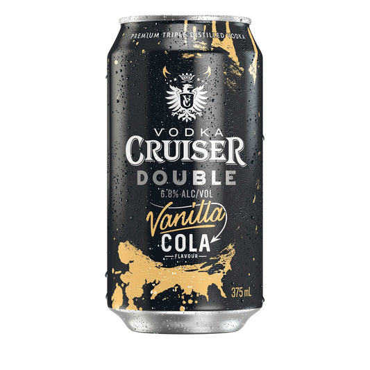 Vodka Cruiser Double Vanilla Cola can with black and gold design