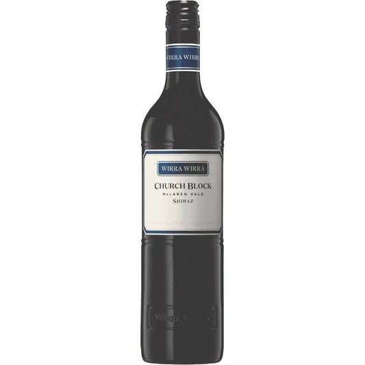 Bottle of Wirra Wirra Church Block Shiraz wine on a white background