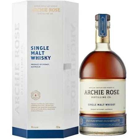 Archie Rose Single Malt Whisky bottle and packaging on a white background