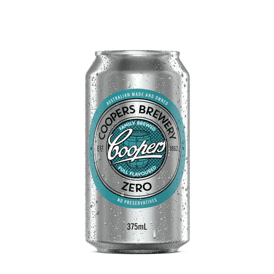 Silver can of Coopers Brewery Zero on a white background