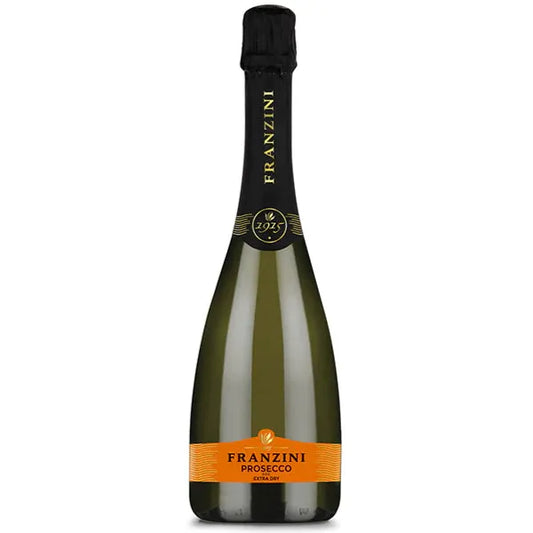 Bottle of Franzini Prosecco on a white background