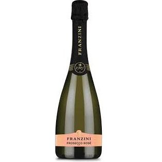 Bottle of Franzini Prosecco Rosè on a white background