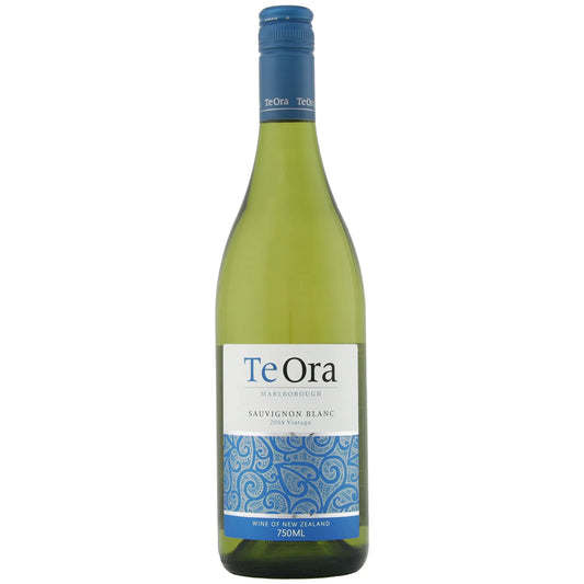 Te Ora Sauvignon Blanc wine bottle with blue label