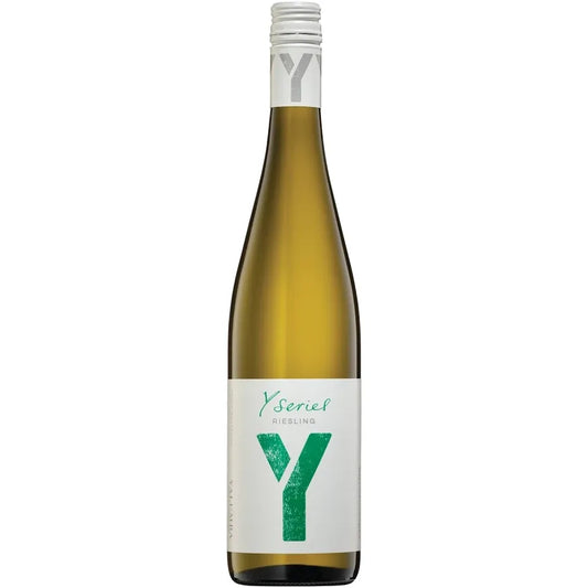 Y Series Riesling wine bottle with a white label