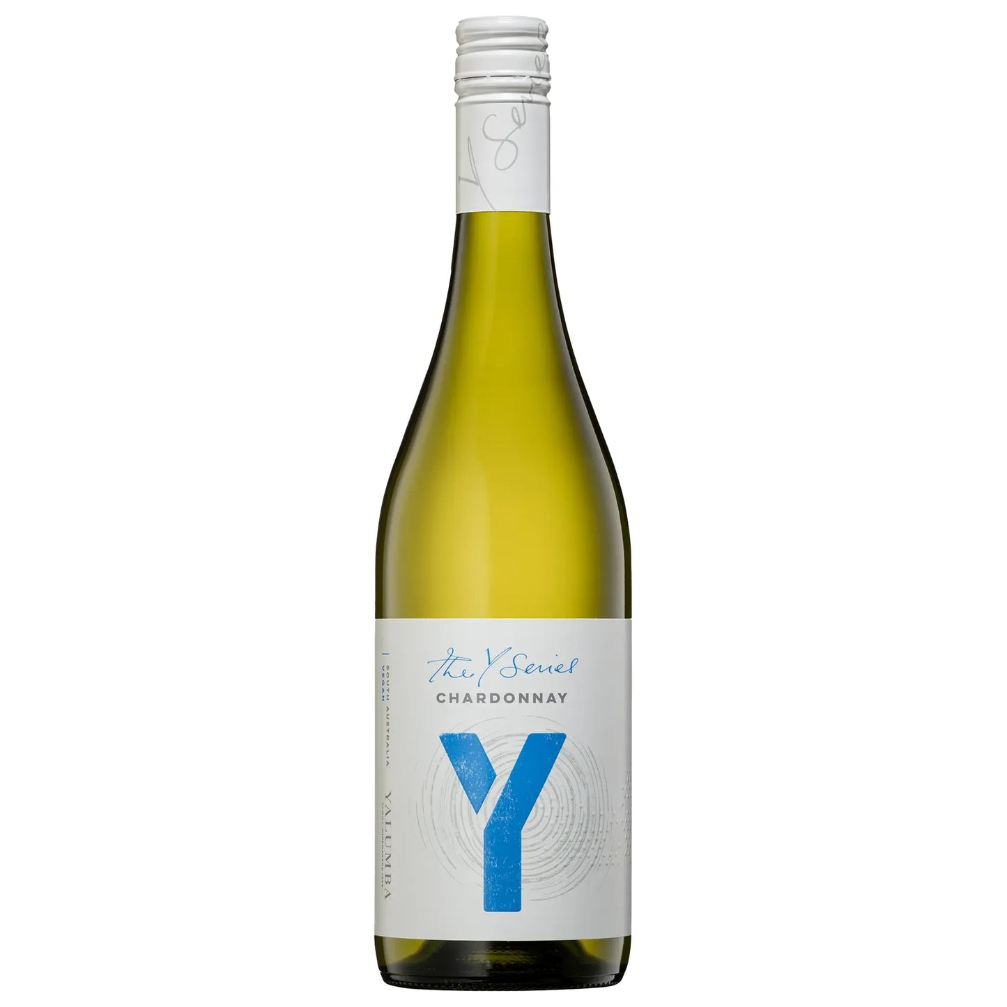 Bottle of Yalumba Chardonnay wine on a white background