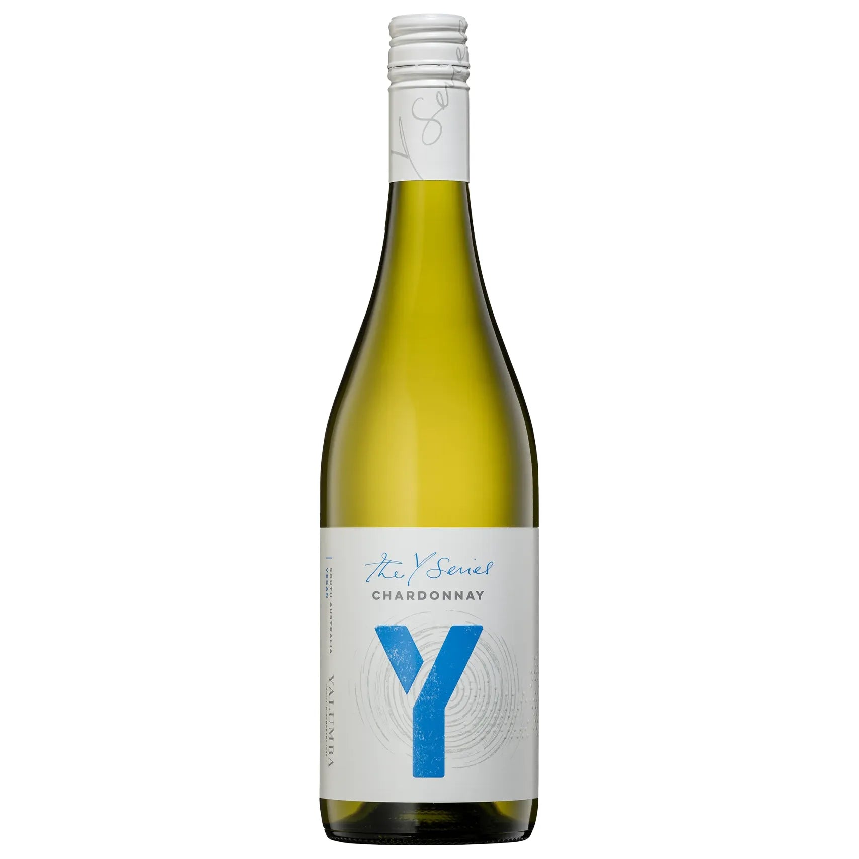 Bottle of Yalumba Chardonnay wine on a white background