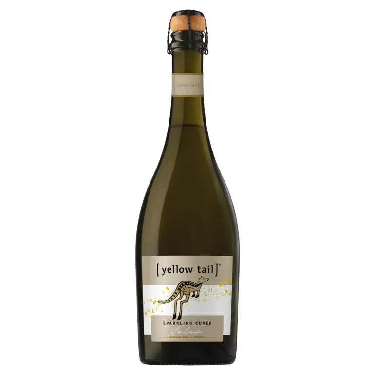 Bottle of Yellow Tail sparkling cuvee wine on a white background