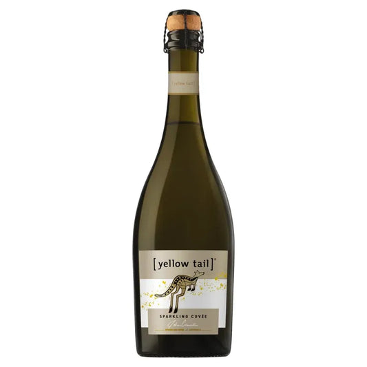 Bottle of Yellow Tail sparkling cuvee wine on a white background