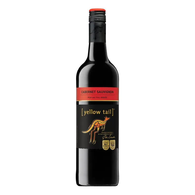 Yellow Tail Cabernet Sauvignon wine bottle on a white background