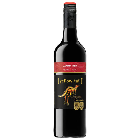 Yellow Tail Jammy Red wine bottle on a white background