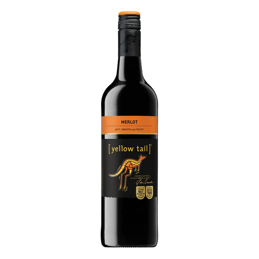Yellow Tail Merlot wine bottle on a white background