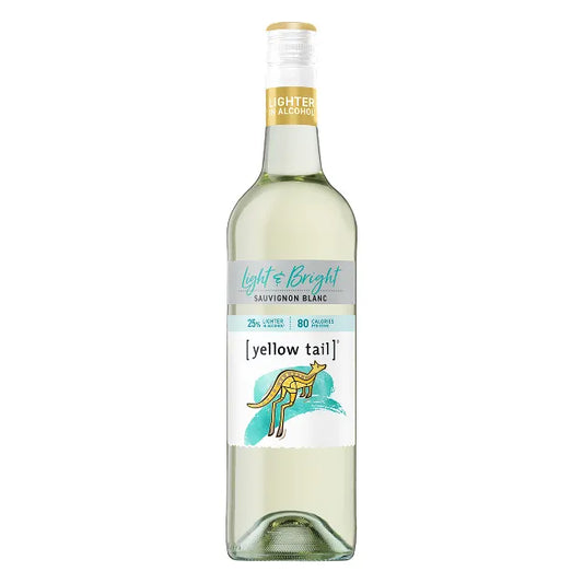 Yellow Tail Sauvignon Blanc wine bottle on a white background