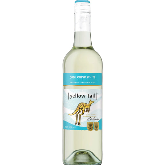 Yellow Tail Cool Crisp White wine bottle on a white background